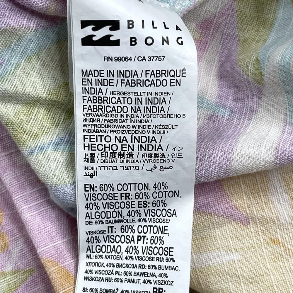 Billabong Be Mine Mini Dress Womens Medium Cotton Viscose Pastel Puff Sleeve - Picture 13 of 14